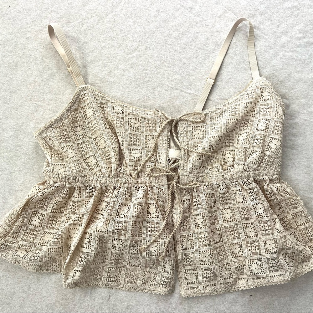 Aerie Beige Lace Detail Top, Fairy, Hippy, Cowgirl Spaghetti Straps